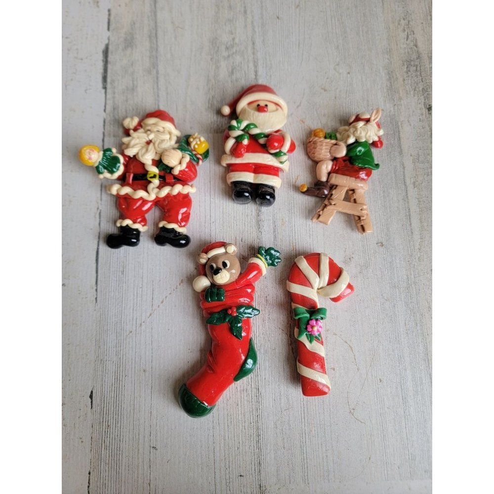 Clay-Doh vintage teddy bear stocking Santa Claus elves variety magnet Xmas decor